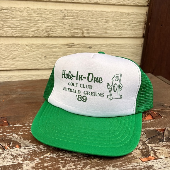 Vintage HOLE IN ONE golf club 1989 emerabld green trucker hat snapback - Picture 1 of 6